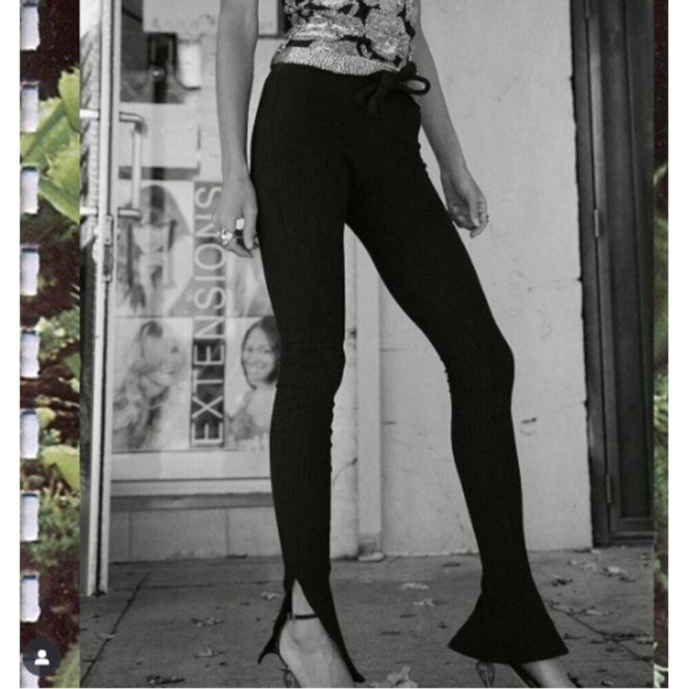 The Line by K Black Ribbed Knit Split Hem Pants - Lounge Stretch